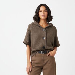 Peppe Peluso Brown Knit Hoody Hood Button Sweater S